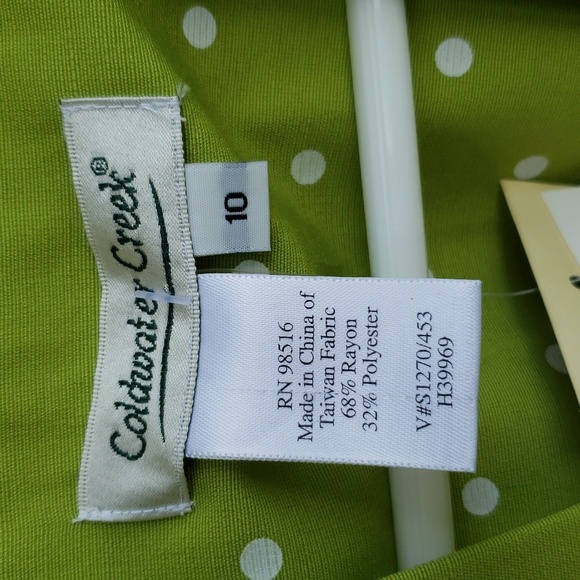 BNWT COLDWATER CREEK Zesty Green Polka Dot Button Front Belted Fit & Flare (10) - Picture 9 of 11